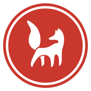 backpack with red fox logo